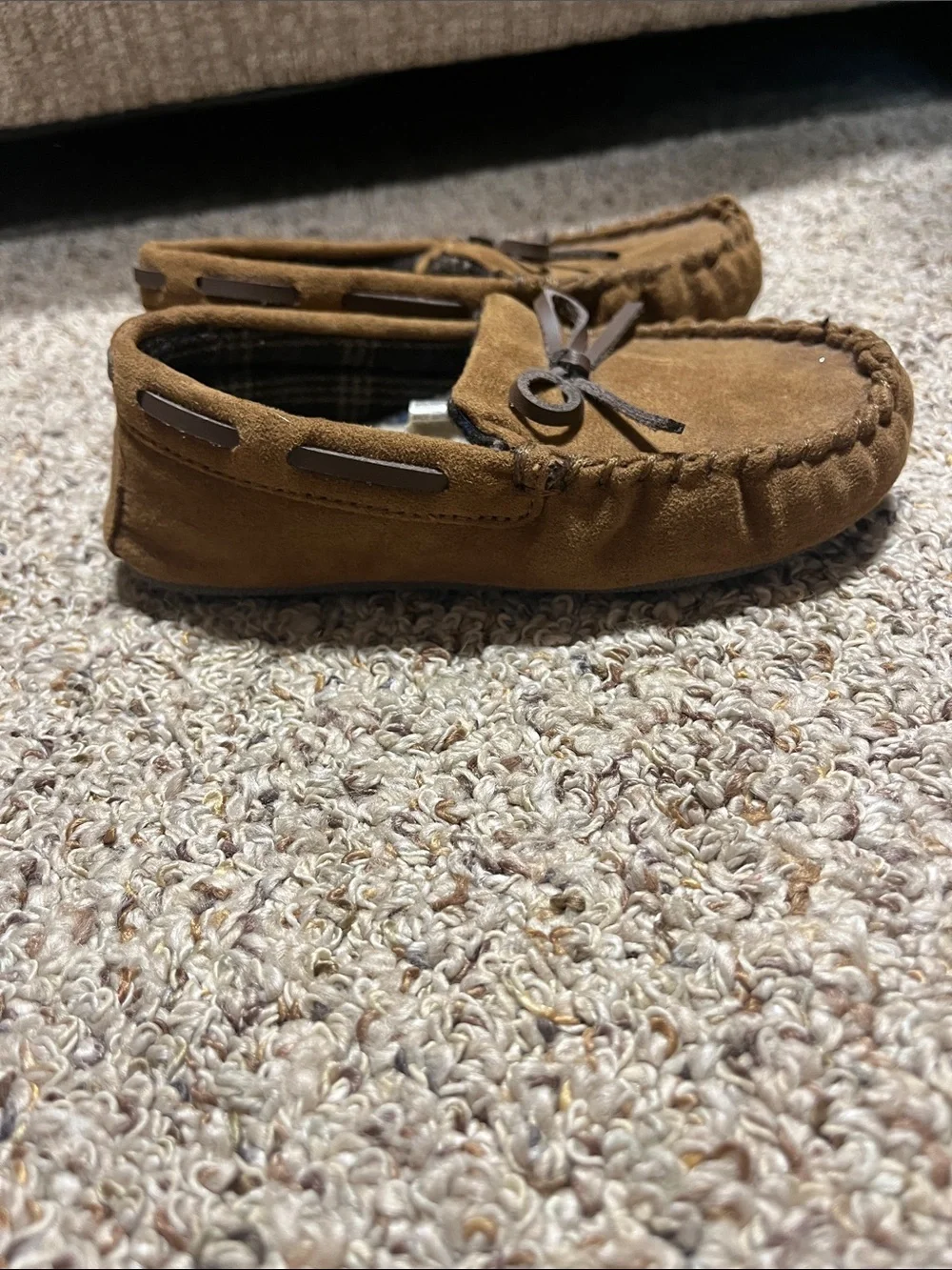 Target Kids Brown Suede Moccasin Slippers with Bow